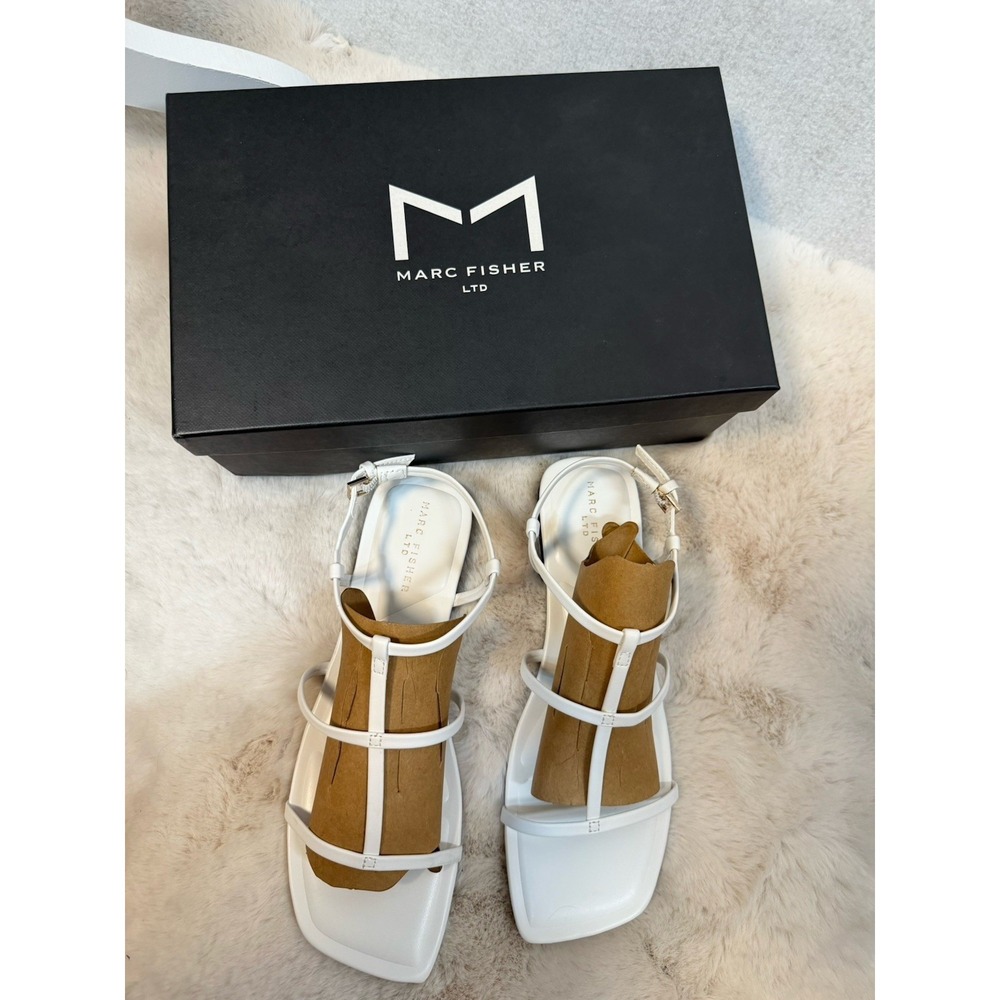 NEW W Box Marc Fisher LTD Women's Marris Sandal White Size 8 MSRP $120